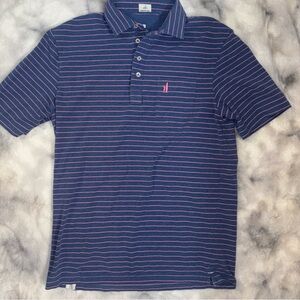 johnnie-O Blue Polo with Pink Stripes